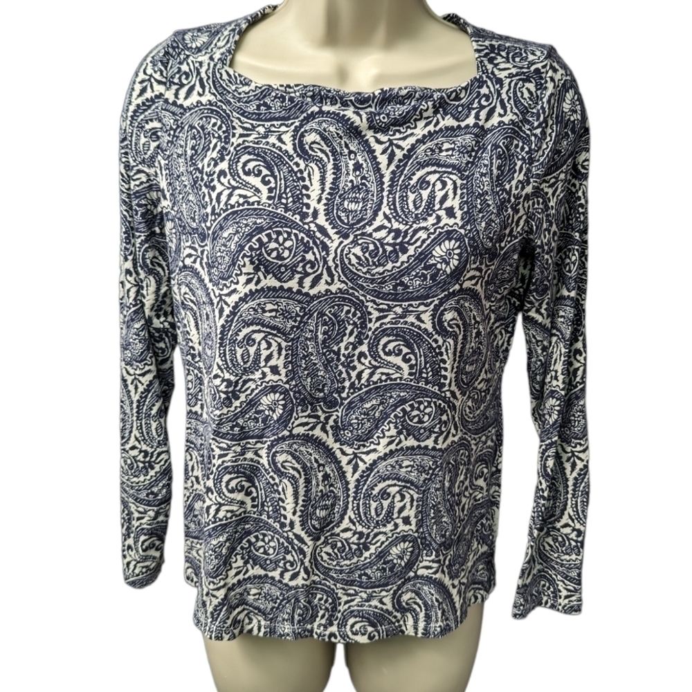 Talbots Paisley Print Square Neck Top Sz MP